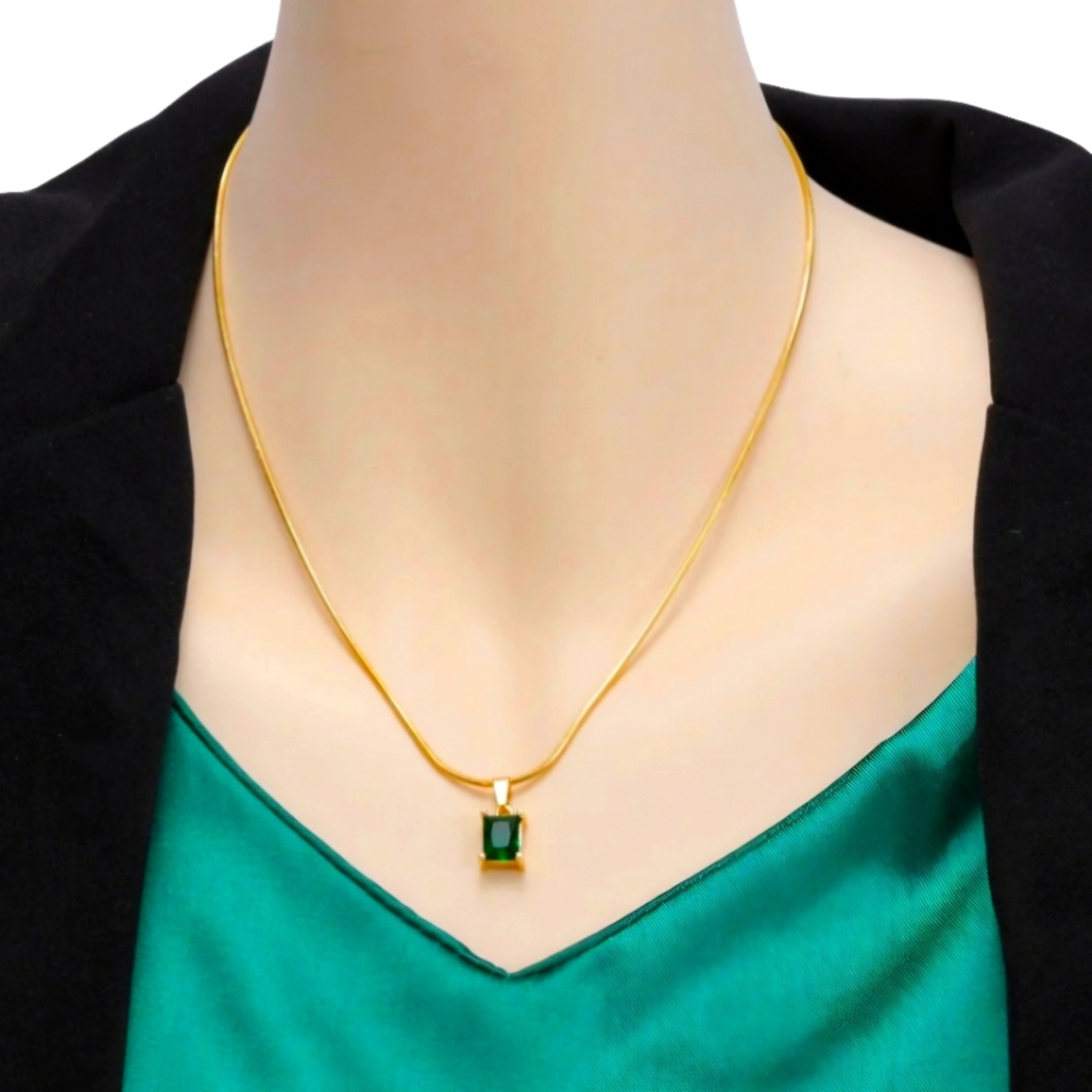 .Women necklace , 18 K Gold plated stainless steel snake chain  CZ Zircon penden